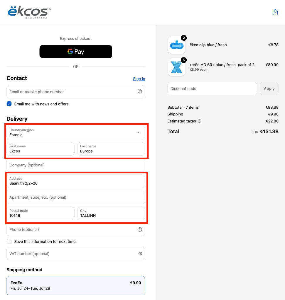 1. Enter your shipping and billing information