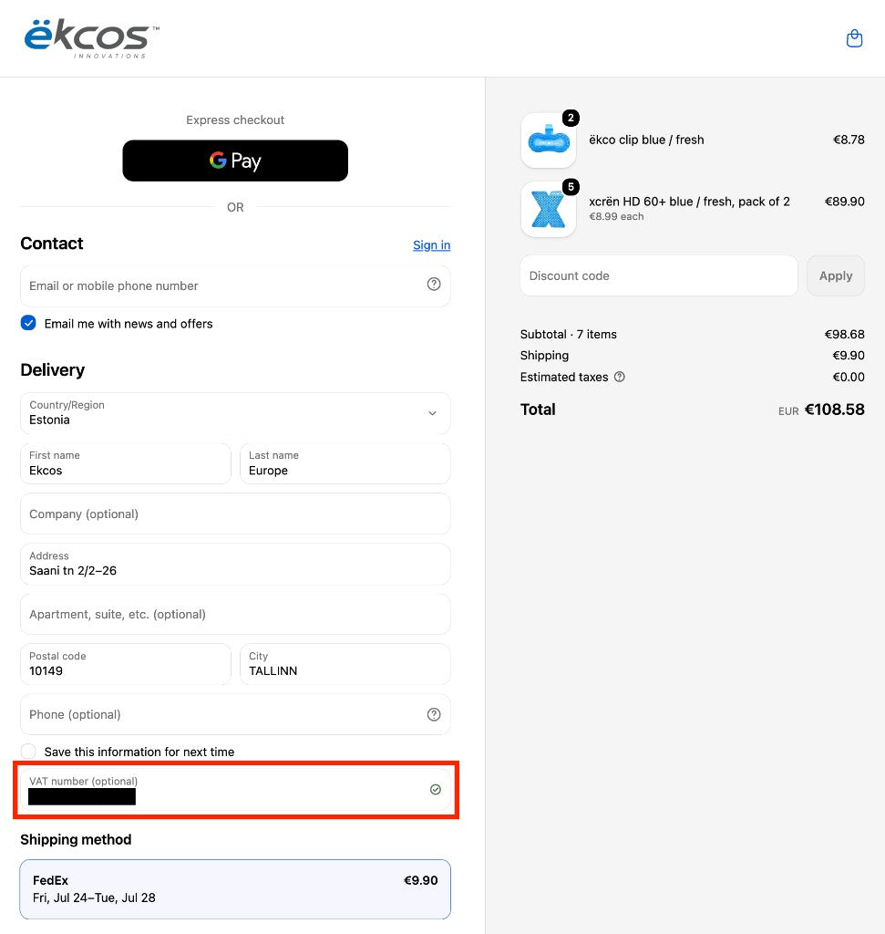 2. Fill in your company name and VAT ID